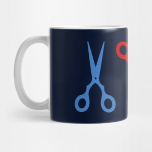 Barber Scissors in a Row - navy blue and red Mug